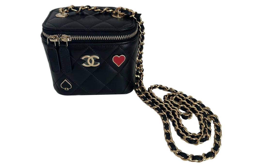 Chanel Chanel Lambskin Box Bag Makeup Bags Shoulder Bag Crossbody Bag Small Size Women's Black