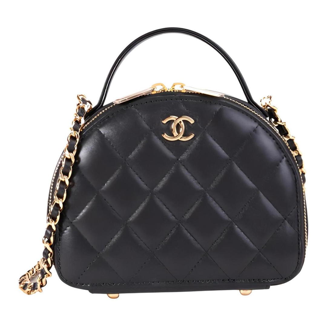 Chanel Chanel Sheepskin Makeup Bag Shoulder Bag Crossbody Bag Handbag Women's Black