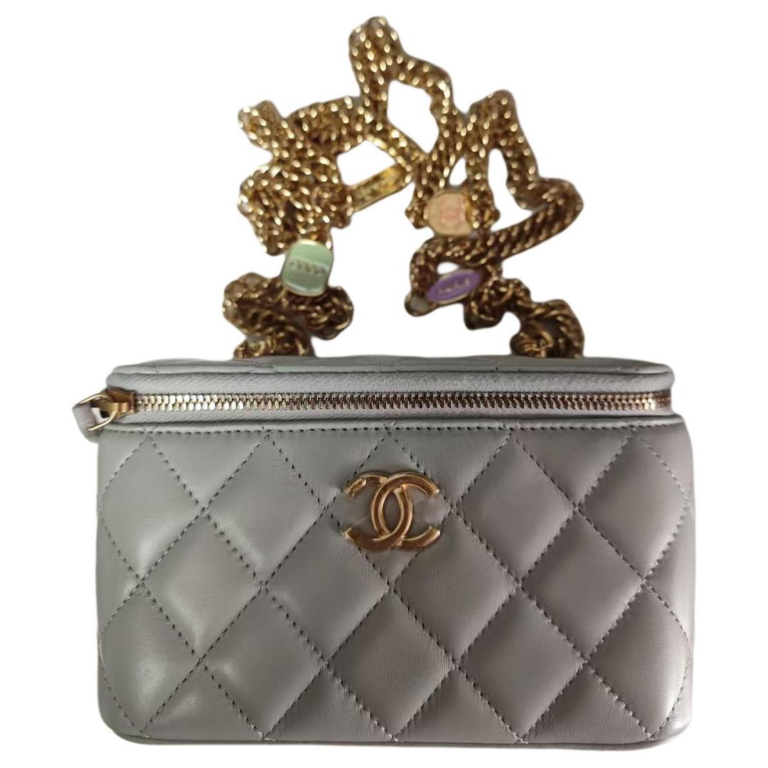 Chanel Chanel Sheepskin One Shoulder Makeup Bag Women's Light Gray