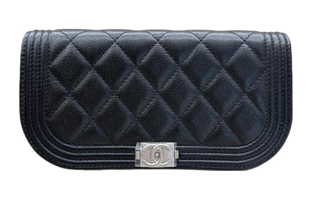 Chanel Chanel Grained Embossed Cow Leather Wallet Cell Phone Pouch Clutch Regular Women's Black