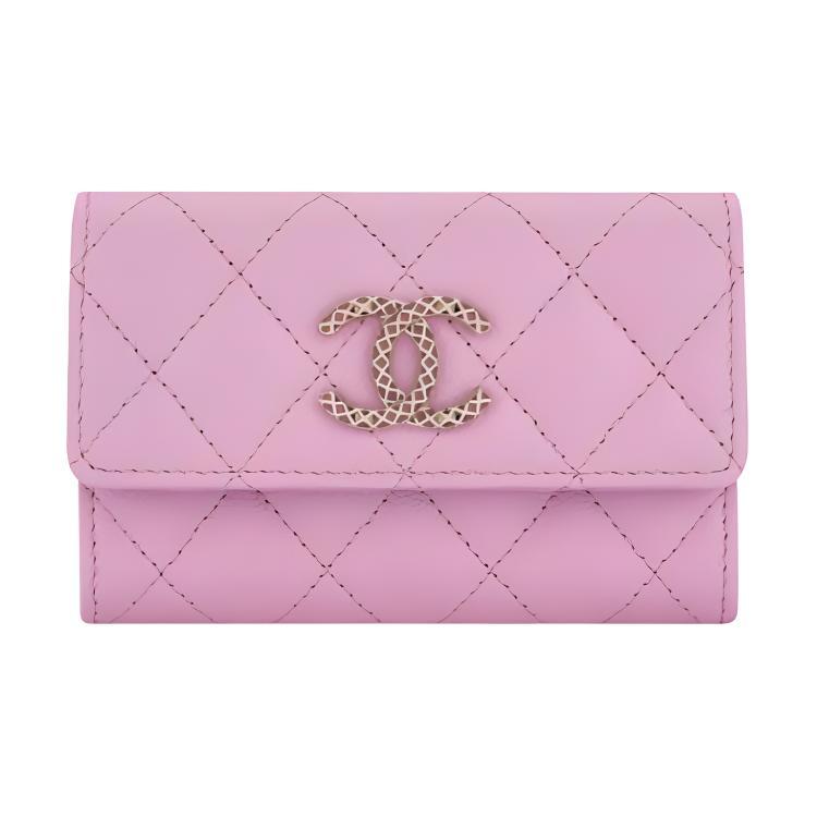 Chanel Chanel Shiny Calfskin Coin Purses Card Holders Women's Lilac