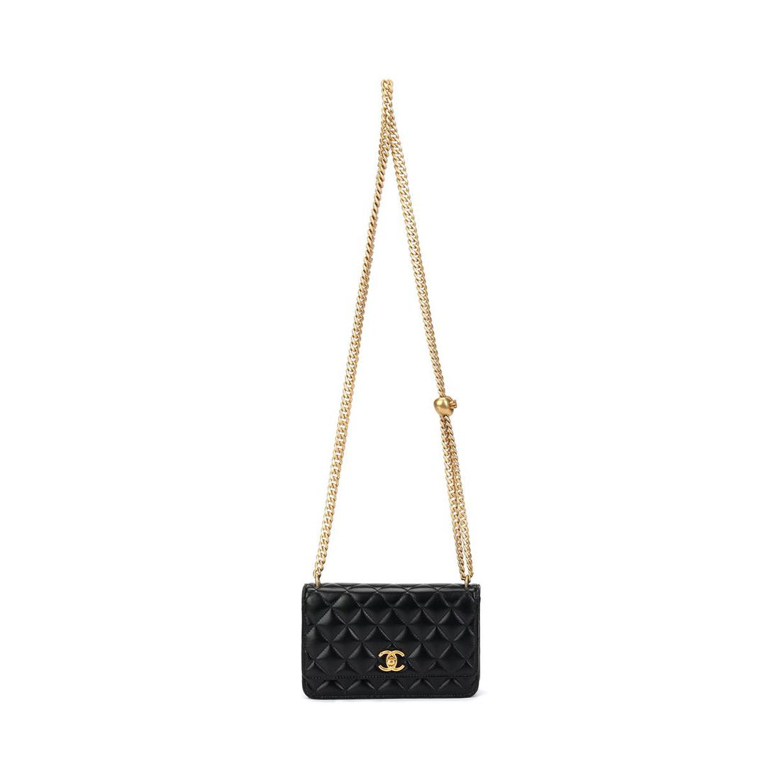 Chanel Chanel Shiny Lambskin Crossbody Bag Shoulder Bag Women's Black