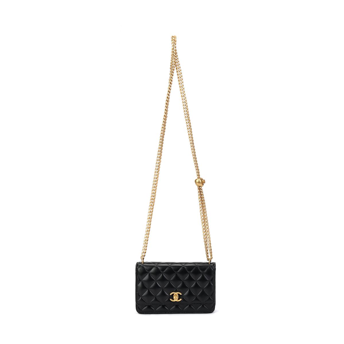 Chanel Chanel Shiny Lambskin Crossbody Bag Shoulder Bag Women's Black