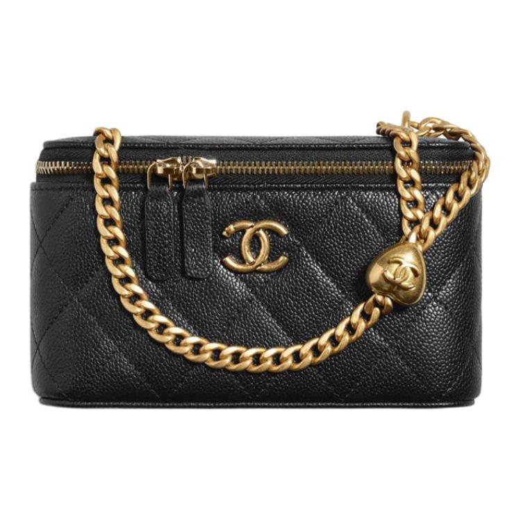 Chanel Chanel 23P SS Litchi Grain Cow Leather Box Bag Crossbody Bags Shoulder Bags Small Size Women's Black