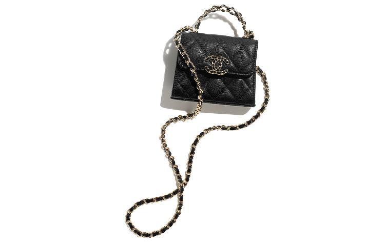 Chanel Chanel 23P SS Calfskin Shoulder Bag Crossbody Bag Clutches Small Size Women's Black