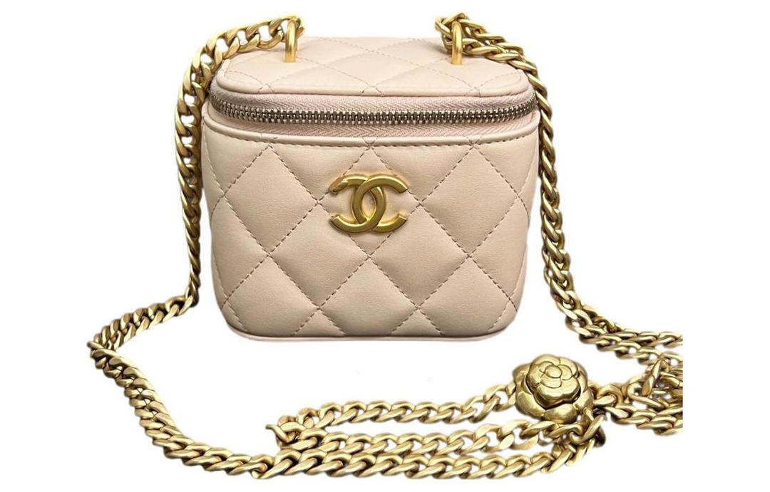 Chanel Chanel Sheepskin Square Box Shoulder Bag Crossbody Bag Small Size Women's Milk Tea Nude