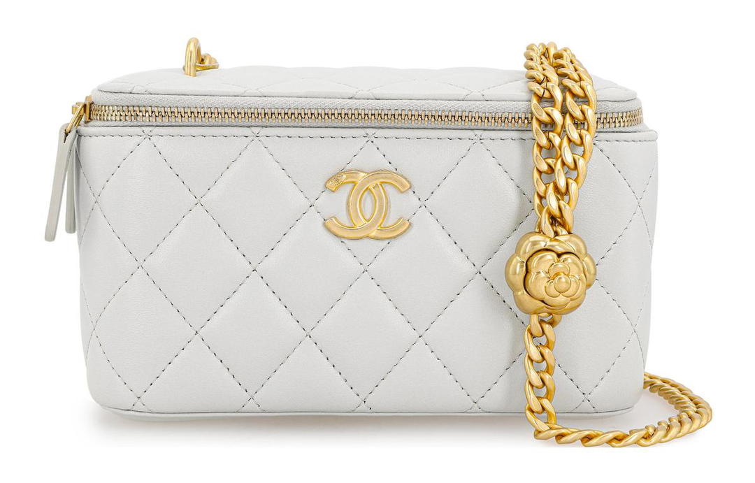 Chanel Chanel Sheepskin Shoulder Bag, Crossbody Bag Medium Size Women's Light Gray Blue
