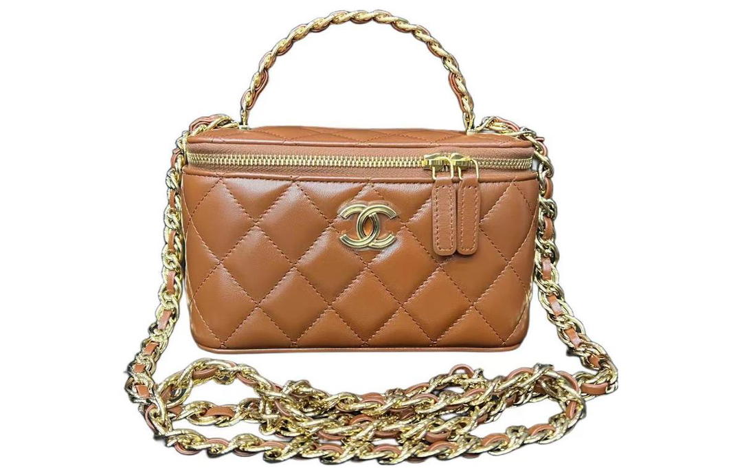 Chanel Chanel Waxed Sheepskin Box Bag Makeup Bag Shoulder Bag Crossbody Bag Handbag Regular Women's Brown