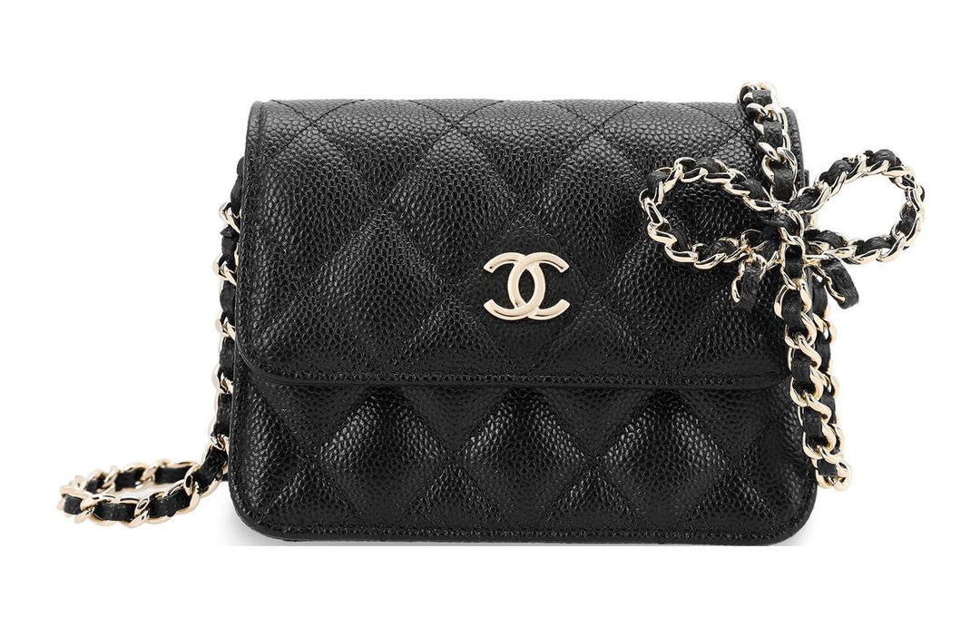 Chanel Chanel Ribbon Chain Mini Cardholder Crossbody Black