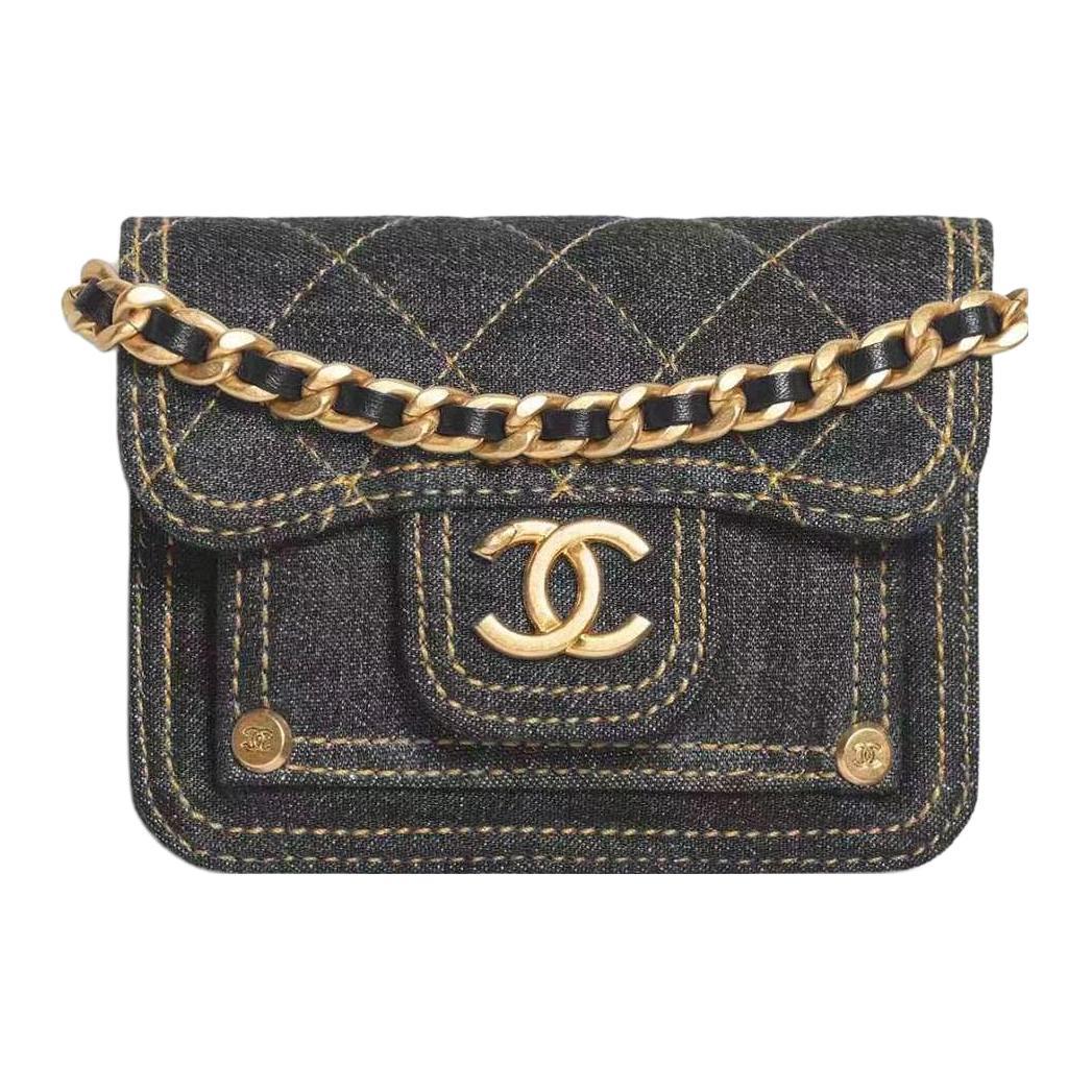 Chanel Chanel Denim Shoulder Bag Crossbody Bag Mini Women's Black