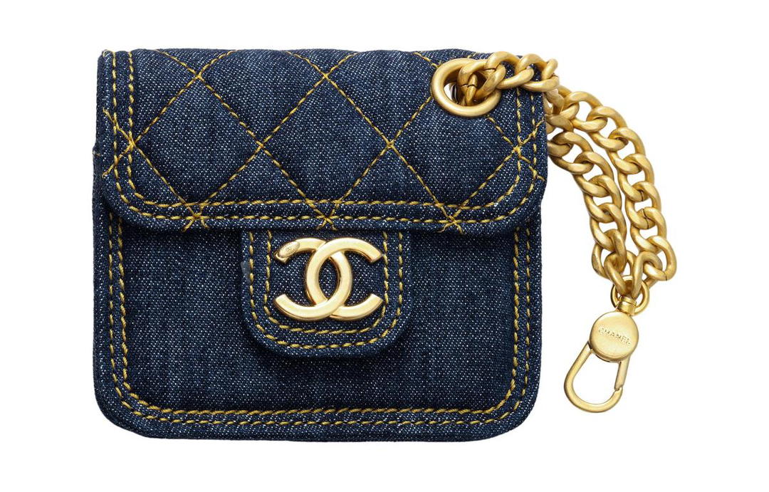 Chanel Chanel Denim Charm Bag Coin Purse Earphone Case Women's Blue