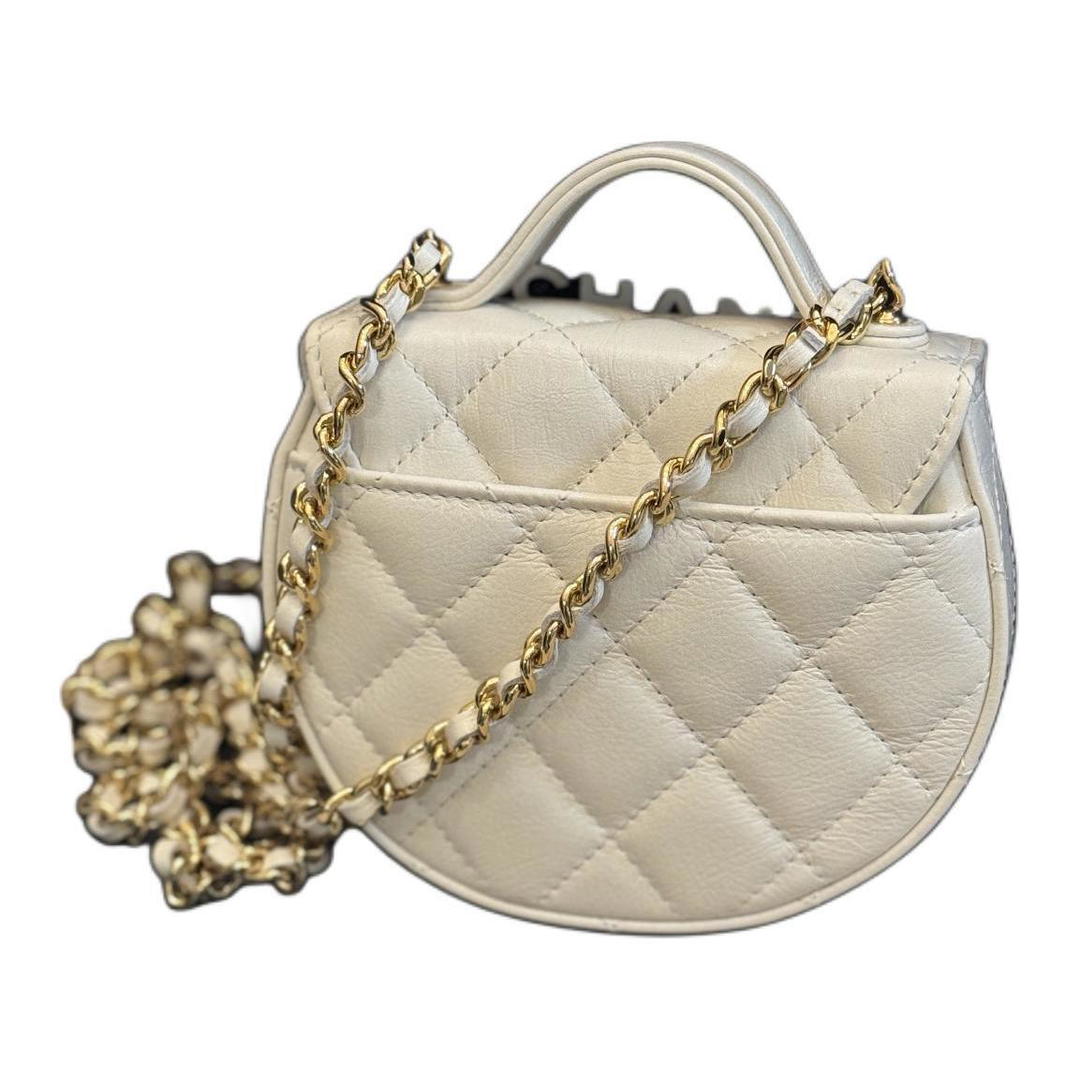 Chanel Chanel Shiny Calfskin Handbag Shoulder Bag Crossbody Bag Women's White