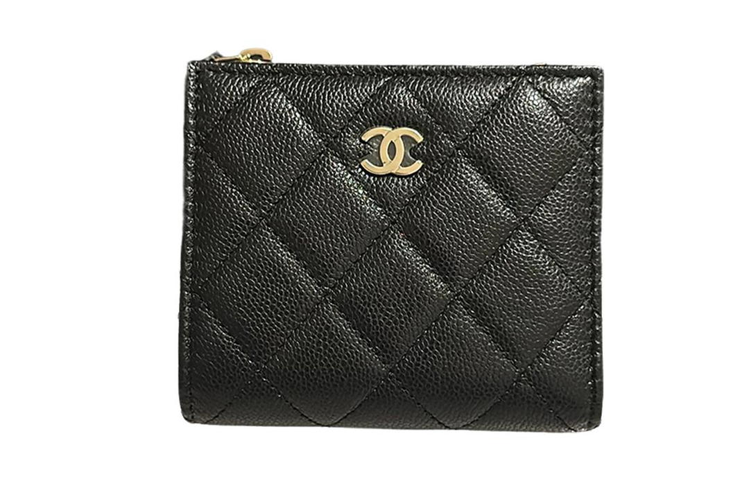 Chanel Chanel Grain Cow Leather Clutch Card Holder, Wallet Women's Black