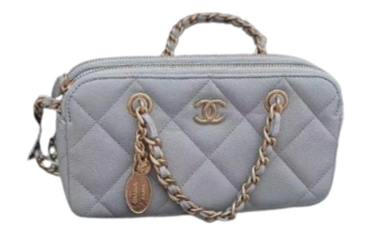 Chanel Chanel Grain Cow Leather Cell Phone Pouch, Handbag, Shoulder Bag, Crossbody Bag Women's Gray