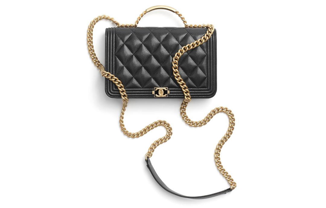 Chanel Chanel Shiny Calfskin Shoulder Bag Crossbody Bag Women's Black