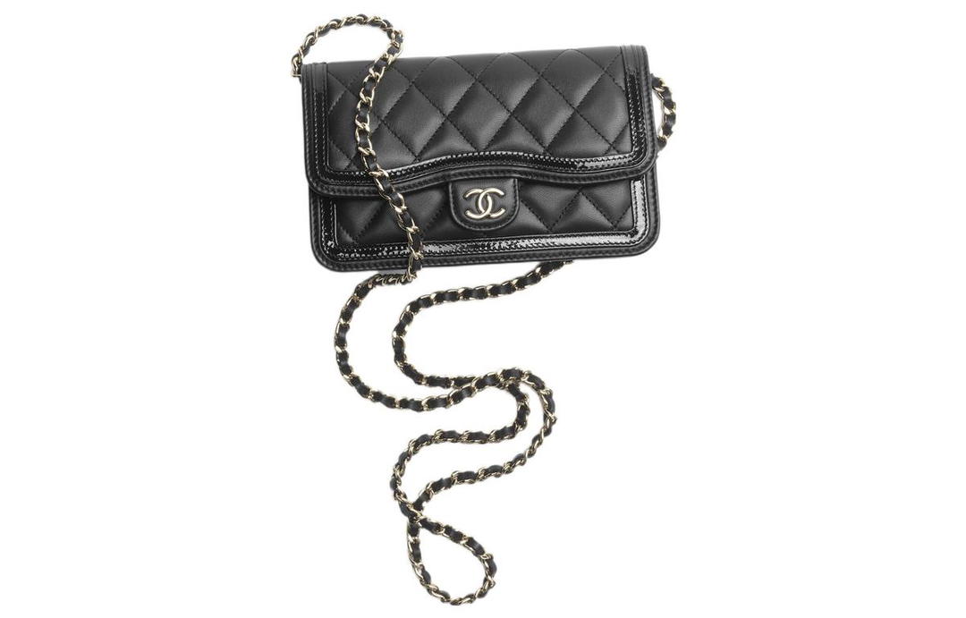 Chanel Chanel Lambskin Patent Leather Calfskin Crossbody Bag Shoulder Bag Women's Black