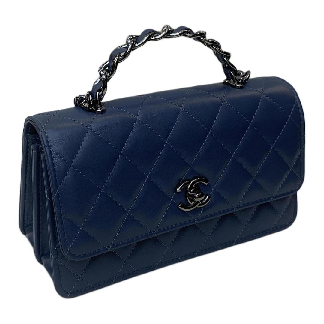 Chanel Chanel Bright Wrinkled Calfskin Shoulder Bag Crossbody Bag Handbag Women's Blue