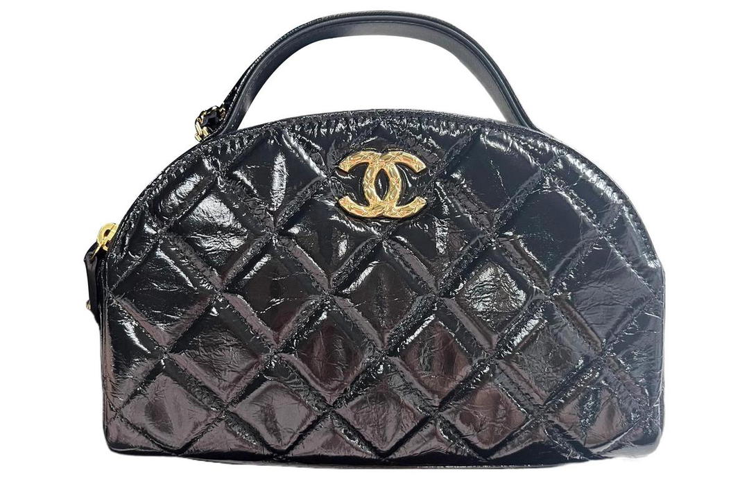 Chanel Chanel Lambskin Bowling Bag Handbag Shoulder Bag Crossbody Bag Small Size Women's Black