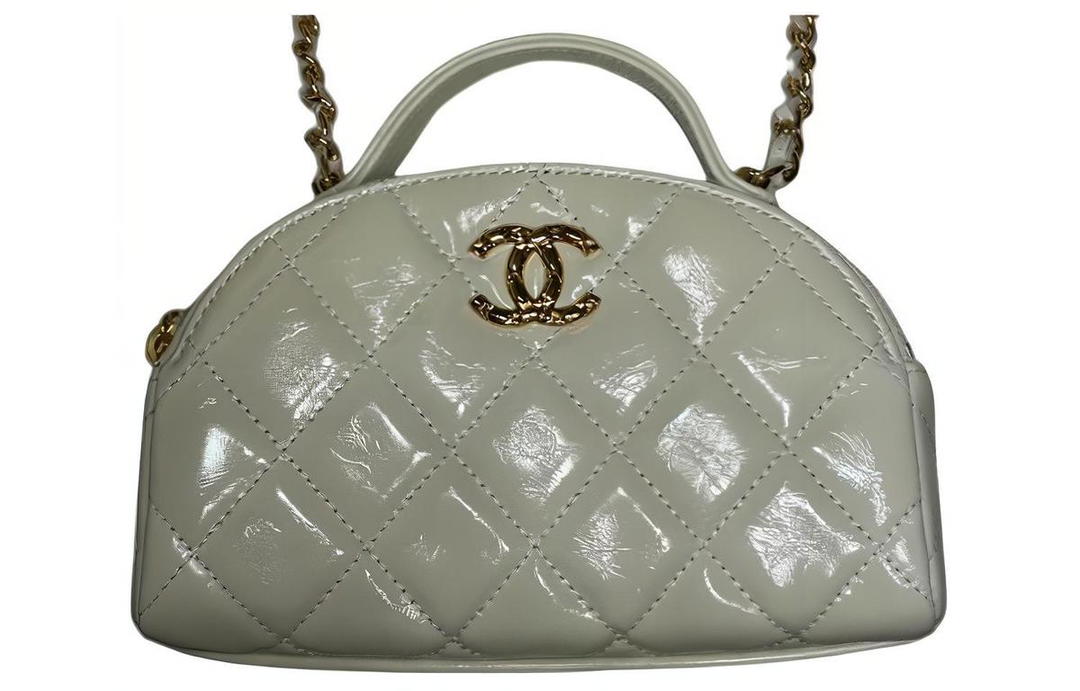 Chanel Chanel Lambskin Bowling Bag Handbag Shoulder Bag Crossbody Bag Small Size Women's White