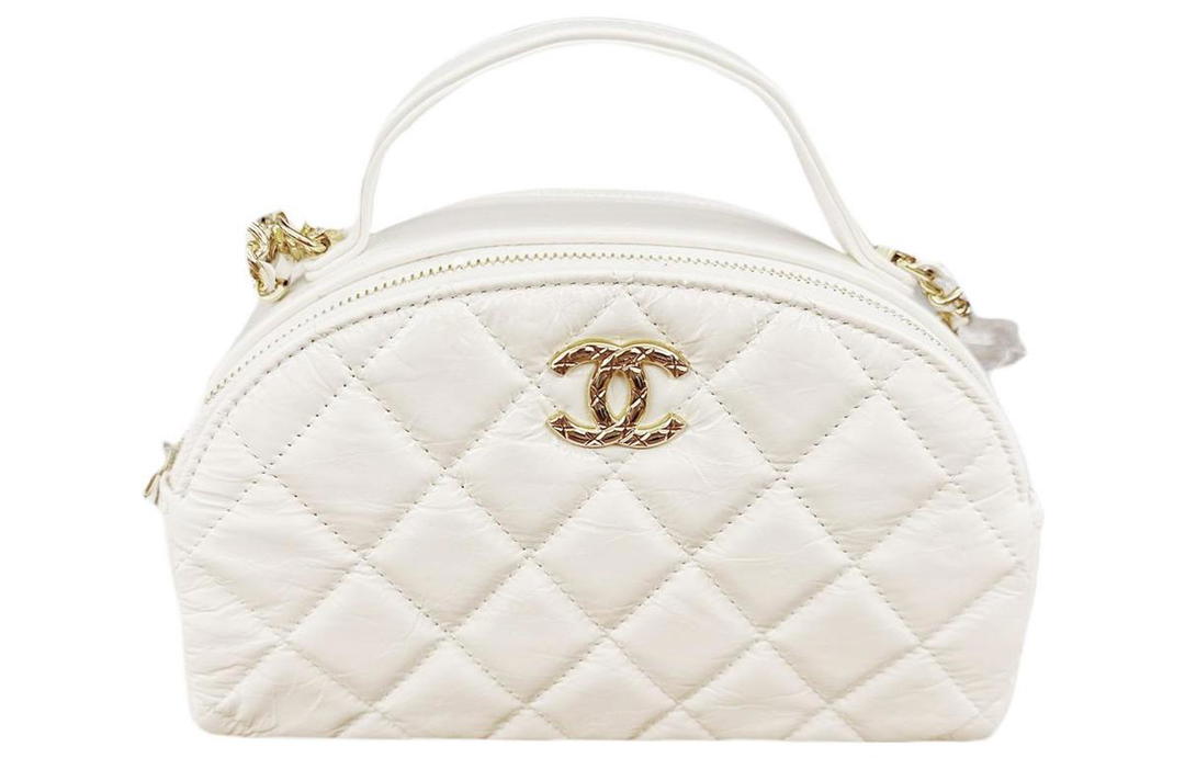 Chanel Chanel Lambskin Bowling Bag Portable Crossbody Bag Shoulder Bag Women's White