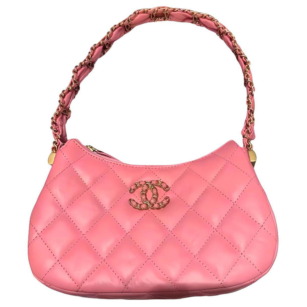 Chanel Chanel Cow Leather Hobo Bag Handbag Shoulder Bag Small Size Women's Coral Pink