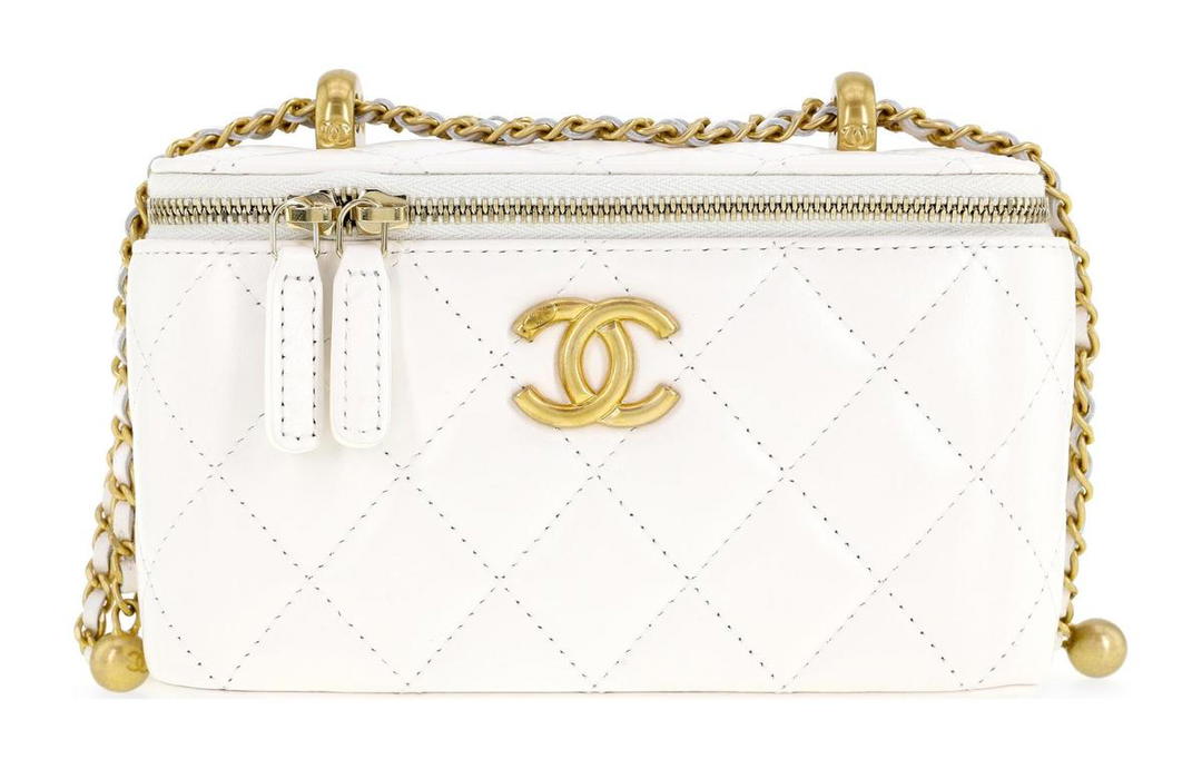 Chanel Chanel Calfskin Makeup Bags Box Bag Shoulder Bag Crossbody Bag Women's White