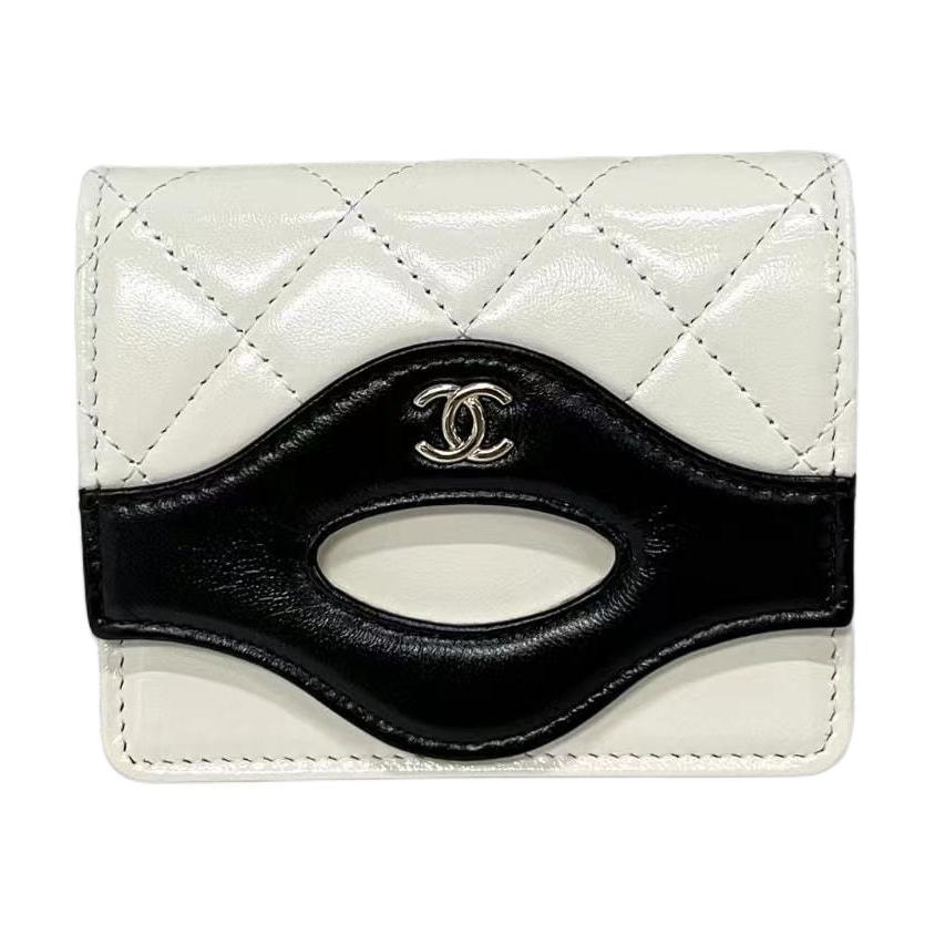 Chanel Chanel Leather Wallet Women's White & Black