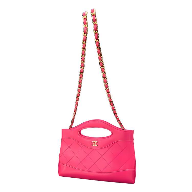 Chanel Chanel Shiny Cow Leather Handbag Shoulder Bag Crossbody Bag Nano Women's Hot Pink Hot Girl Pink
