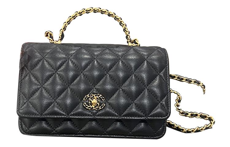 Chanel Chanel WOC Sheepskin Handbag Shoulder Bag Crossbody Bag Small Size Women's Black