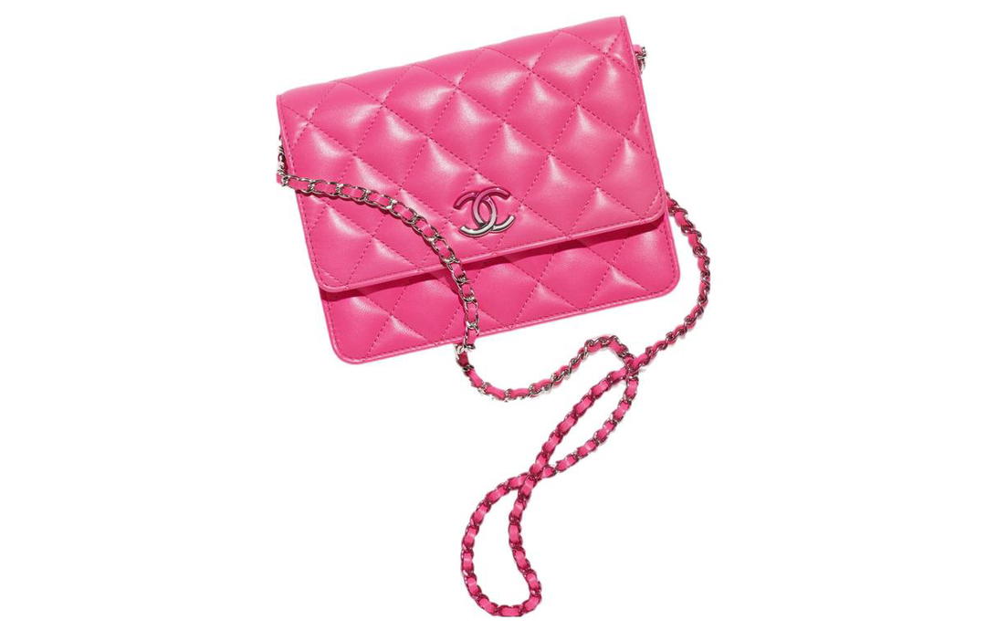 Chanel Chanel Lambskin One Shoulder Crossbody Clutches Women's Peach Red