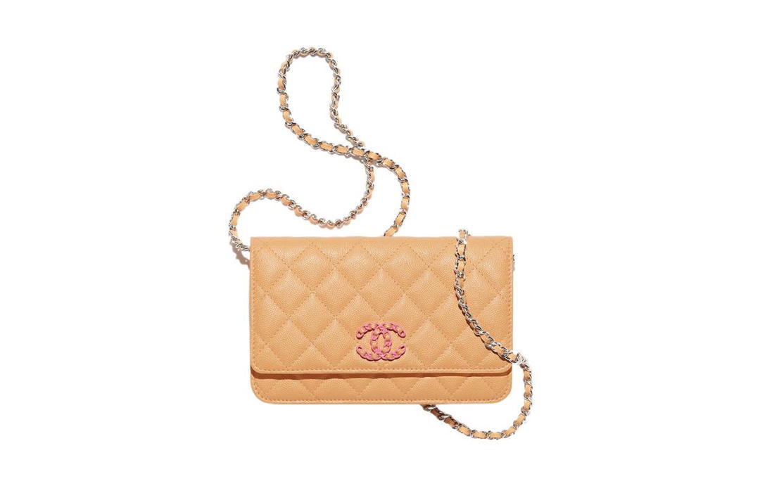 Chanel Chanel Embossed Calfskin With Grains Shoulder Bag Crossbody Bag Wallet Regular Women's Orange
