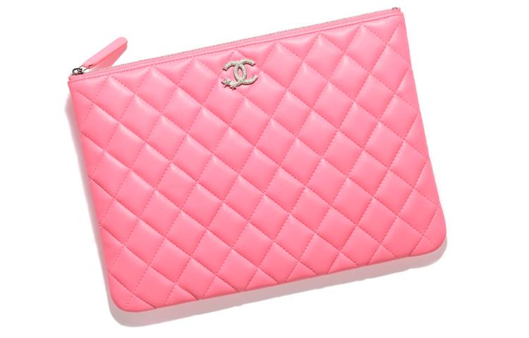 Chanel Chanel Lambskin Clutch Women's Coral Pink