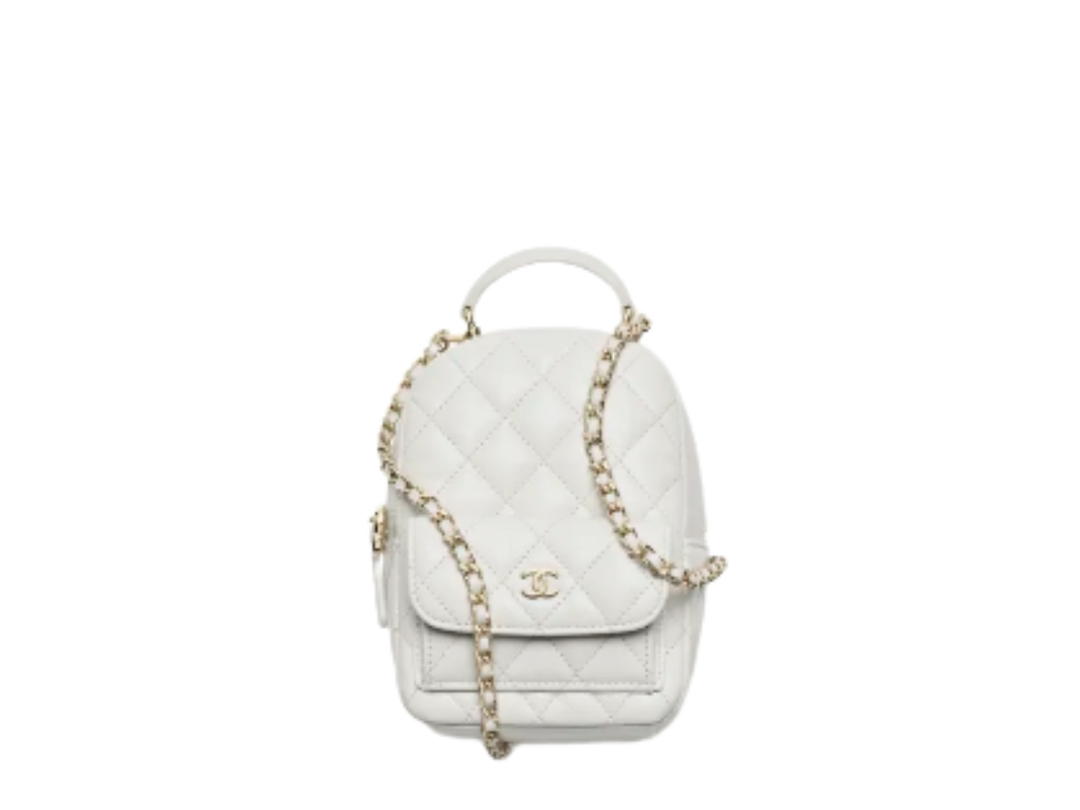 Chanel Chanel Small Backpack In Grained Shiny Calfskin With Gold-Tone Metal Light Grey