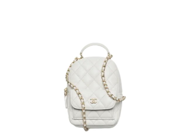 Chanel Chanel Small Backpack In Grained Shiny Calfskin With Gold-Tone Metal Light Grey - view 1