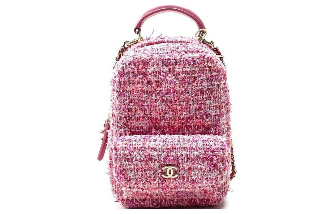Chanel Chanel Tweed Backpack Unisex Pink