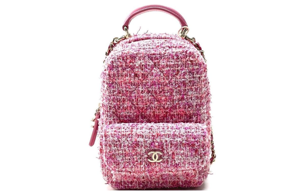 Chanel Chanel Tweed Backpack Unisex Pink