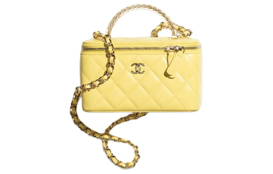 Chanel Chanel Lambskin Box Bag Shoulder Bag Crossbody Bag Handbag Women's Yellow