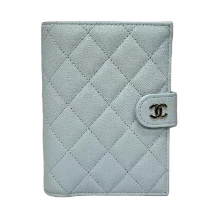 Chanel Chanel Litchi Cow Leather Passport Holder Women's Blue