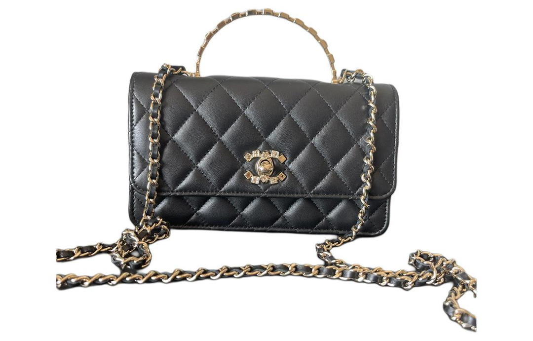 Chanel Chanel Lambskin With Diamond Pattern Handbag Shoulder Bag Crossbody Bag Women's Black