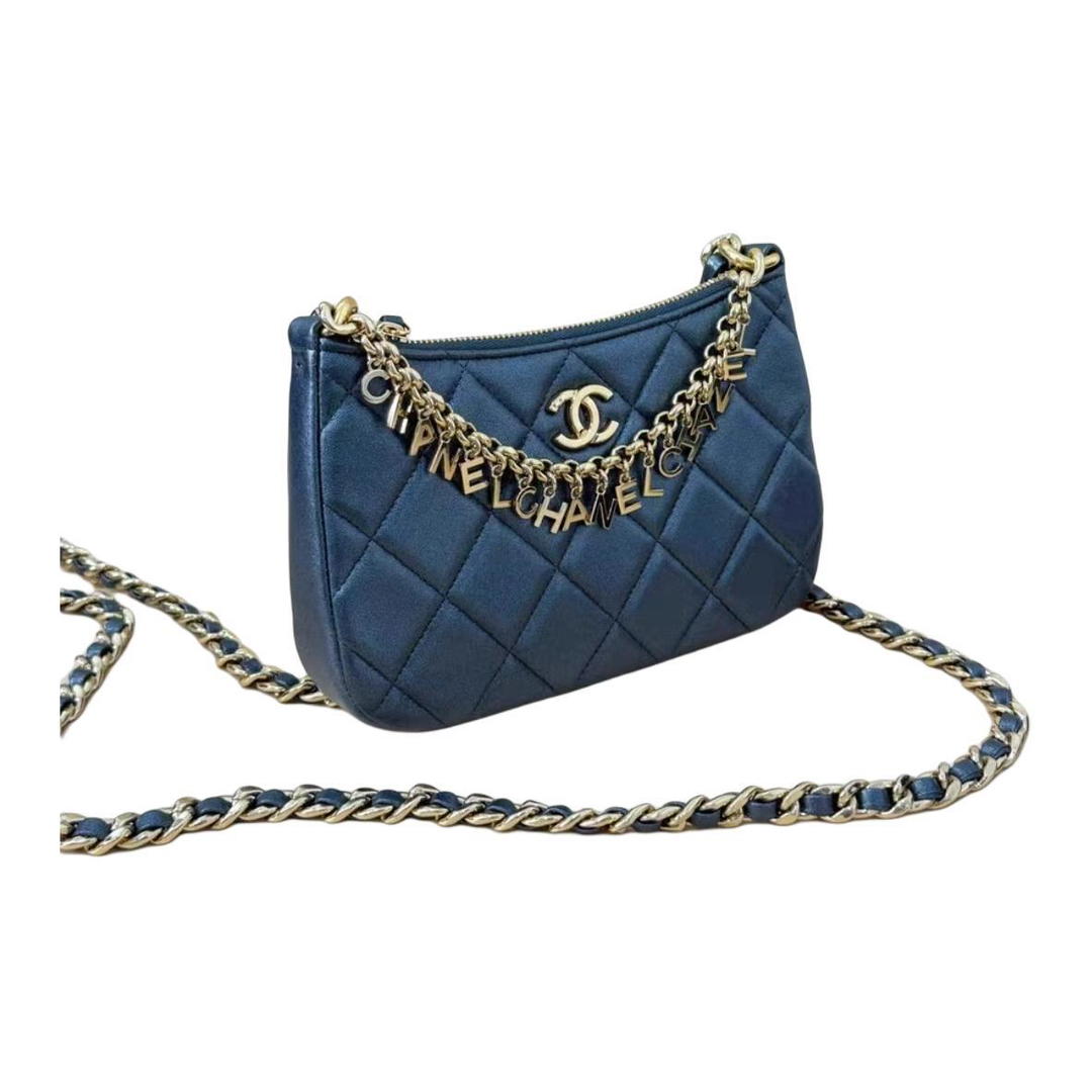 Chanel Chanel Sheepskin Crossbody Bag Shoulder Bag Small Size Women's Blue