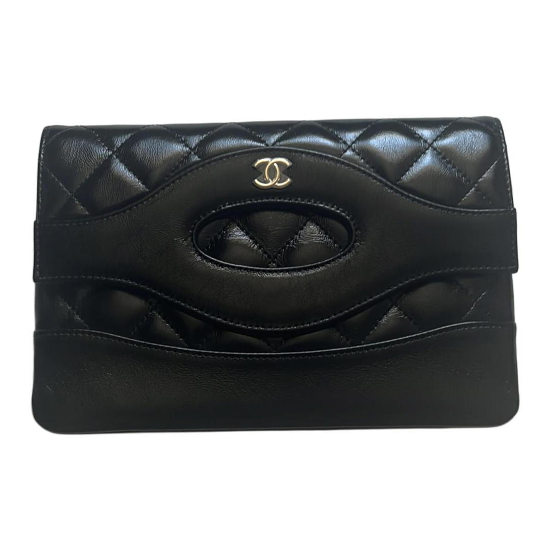 Chanel Chanel Shiny Lambskin Clutch Women's Black