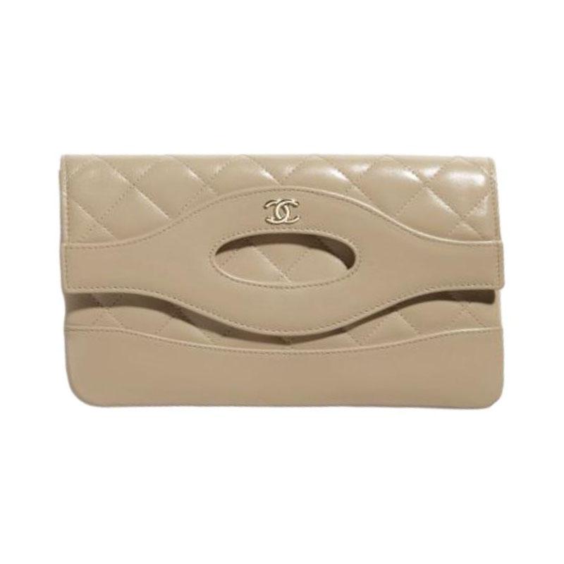 Chanel Chanel Polished Lambskin Clutch Women's Dark Beige
