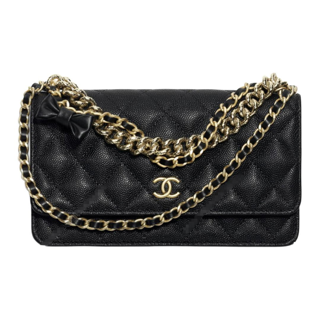 Chanel Chanel WOC Litchi Cow Leather One Shoulder Crossbody Double Layer Trunk Bag Women's Black