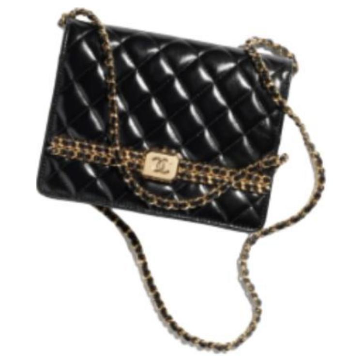 Chanel Chanel Shiny Cow Leather Small Square Bag Shoulder Bag Crossbody Bag Women's Black