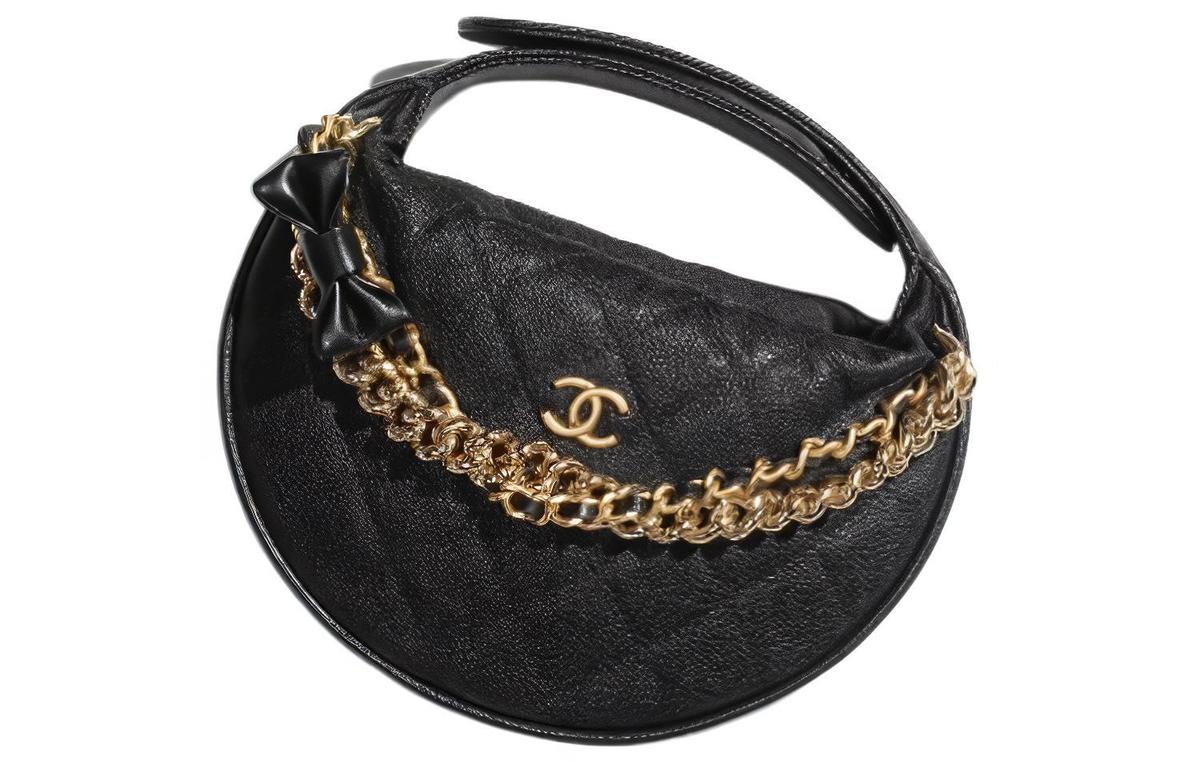 Chanel Chanel Grained Cow Leather Crescent Moon Bag Clutch Mini Women's Black