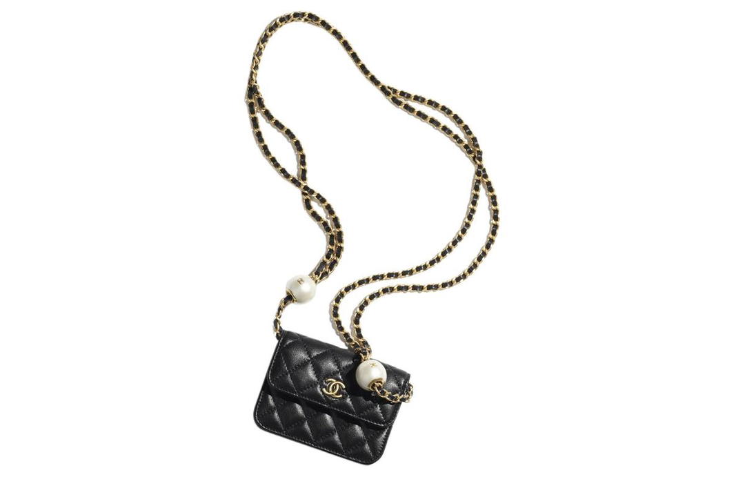 Chanel Chanel Lambskin Wallet Card Holder Shoulder Bag Crossbody Bag Women's Black
