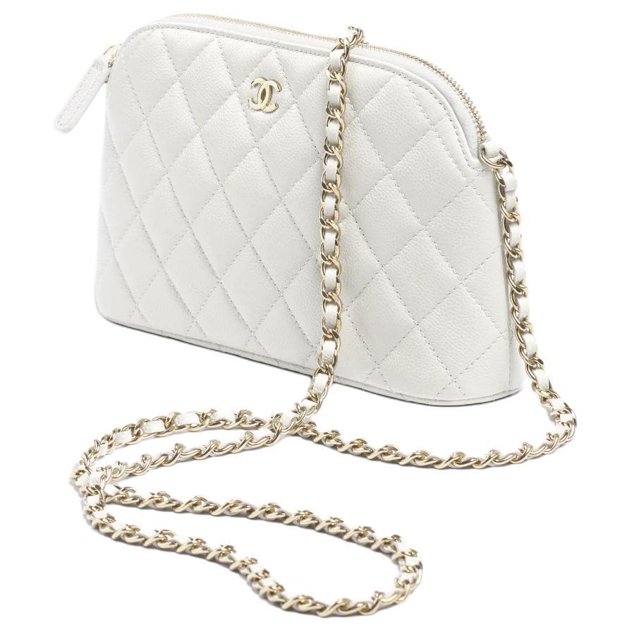 Chanel Chanel Logo Calfskin Leather Shoulder Crossbody Bag Women's White