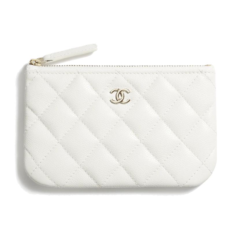 Chanel Chanel Shiny Calfskin With Metal Accents Clutch Small Size Women's White