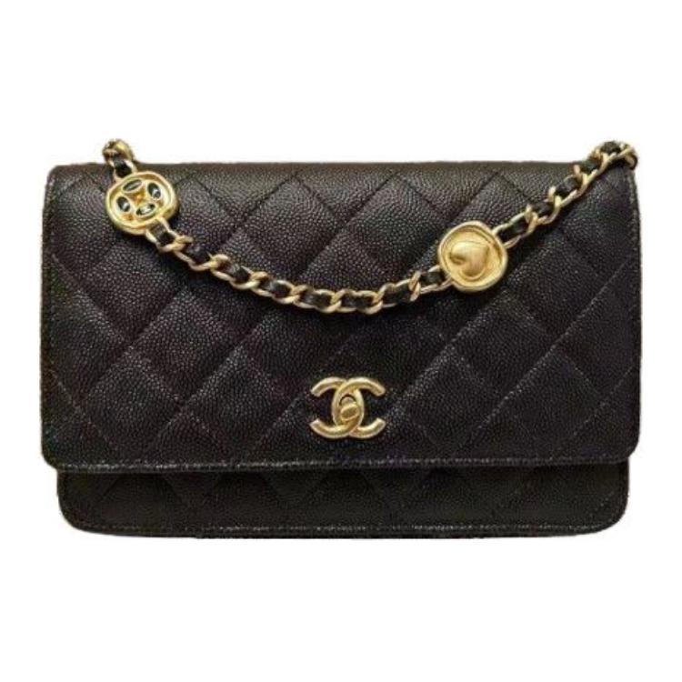 Chanel Chanel 24A WOC Gold Coin On Chain Leather Crossbody Bag Women's Black