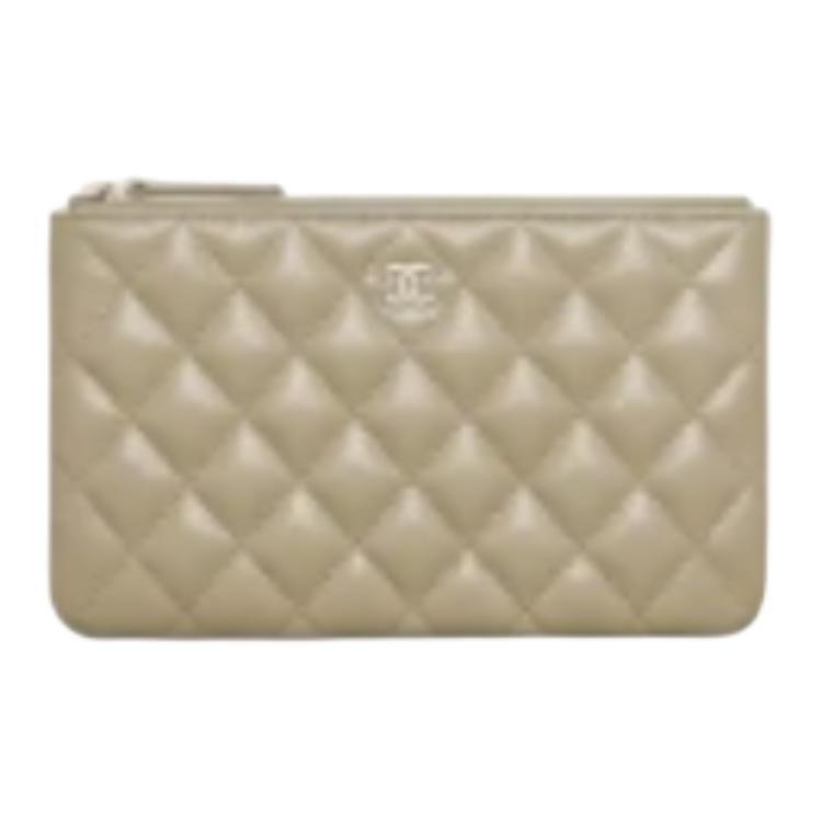 Chanel Chanel Calfskin Clutch Small Size Women's Khaki